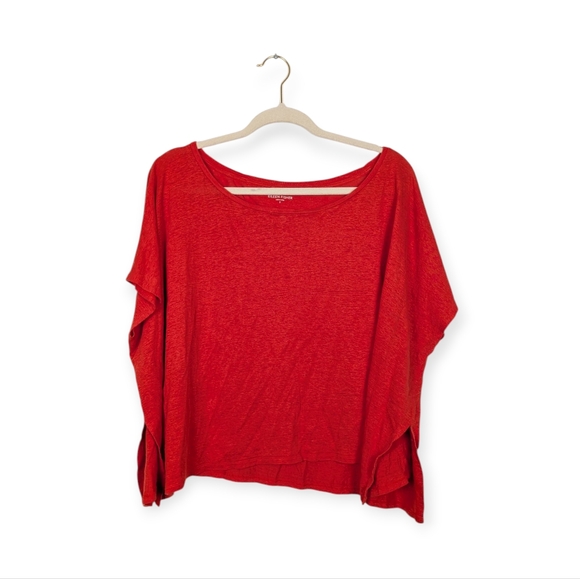Eileen Fisher Red Linen Jersey Relaxed Fit Casual Tee Size S - Picture 1 of 8